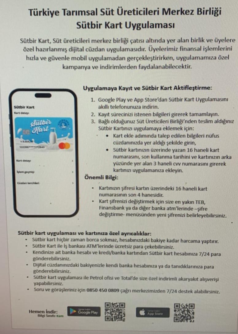 SÜTBİRKART MOBİL UYGULAMA